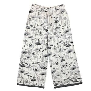 Rising International Mushroom Print Cotton Wide Leg Pants White Black Small